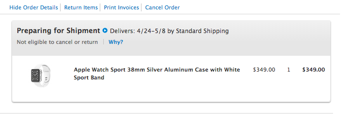 apple watch shipments